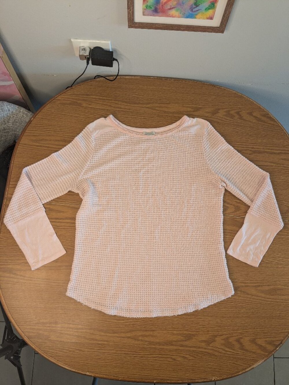 sundance large long sleeve blush pink top thermal undershirt knit pastel